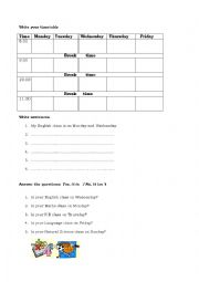 English Worksheet: Timetable