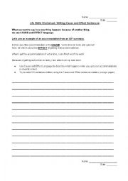 English Worksheet: Cause and Effect Language