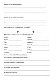 English Worksheet: Present Continuous Introduction with activities
