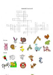 English Worksheet: animals crossword