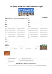 English Worksheet: The history of civilization: How civilization began