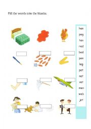 English Worksheet: e short vowel sound