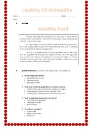English Worksheet: healthy food