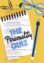 English Worksheet: My personality quiz