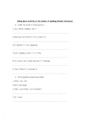 English Worksheet: Asking about activities at the moment of speaking