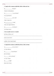 English Worksheet: WH - QUESTIONS