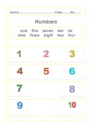 Number Worksheet for Kids