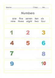 English Worksheet: Number Worksheet for Kids