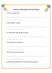 English Worksheet: Indirect Speech 