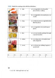 English Worksheet: FOOD. COOKING VERBS ( matching exercise)