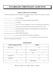 English Worksheet: personality adjectives