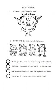 English Worksheet: BODY PARTS . - MONSTERS