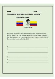 English Worksheet: Simon Bolivar poem 