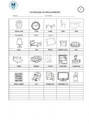 English Worksheet: VOCABULARY OF MY BEDROOM