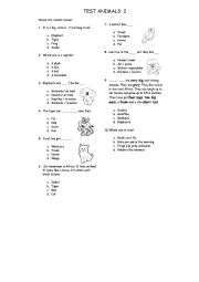 English Worksheet: TEST ANIMALS 