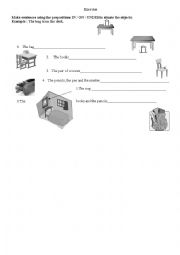 English Worksheet: place prepositions in on under