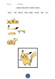 English Worksheet: Label Pikachu