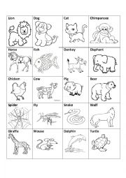 English Worksheet: Animals in English coloring