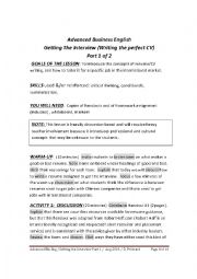 English Worksheet: ADVANCED BUSINESS ENGLISH - GETTING THE INTERVIEW  - PART 1 OF 2 (RESUME WRITING)