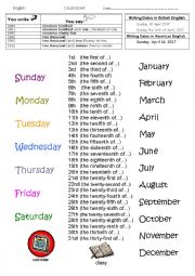 English Worksheet: Calendar