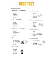 FOOD multiple choice test