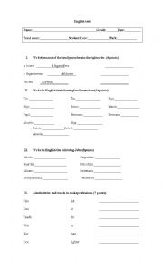 English Worksheet: test family and professions 