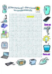 English Worksheet: Electrical devices Wordsearch 
