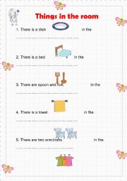 English Worksheet: Things in the rooms