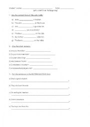 English Worksheet: Verb to BE