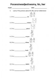 English Worksheet: Possessive adjectives my, his, her