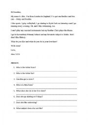 English Worksheet: Letter from a penfriend