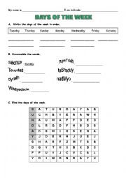 English Worksheet: days of the week