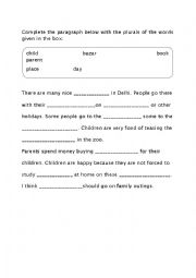 Singular- Plural worksheet at paragraph level