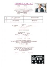 English Worksheet: Olly Murs   You Dont Know Love