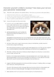 English Worksheet: Your cat sees you as a roommate.