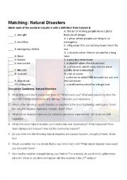 English Worksheet: Natural disasters vocabulary matching