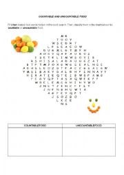 English Worksheet: Countable and uncountable food wordsearch