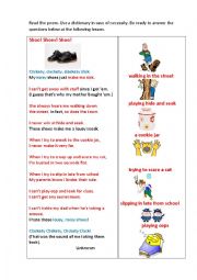 English Worksheet: Shoo! Shoes! Shoo! (a poem + questions)