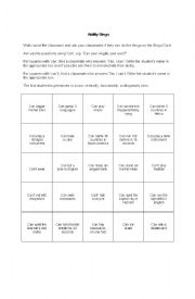 English Worksheet: Ability Bingo