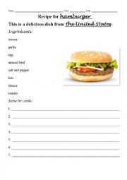 English Worksheet: Recipes for hamburgers and meat pies