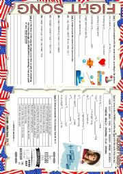 English Worksheet: SONG WORKSHEET - FIGHT SONG - RACHEL PLATTEN