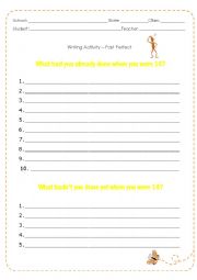 English Worksheet: Past Perfect_Writing Activity