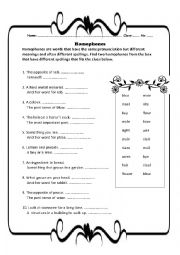 English Worksheet: Homophones