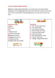 English Worksheet: SEPTEMBER (2 acrostics as examples for a writing contest)