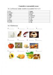 English Worksheet: Countable or uncountable nouns