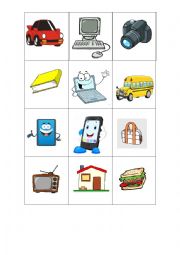 English Worksheet: memory game objects