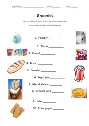 English Worksheet: Groceries Matching 