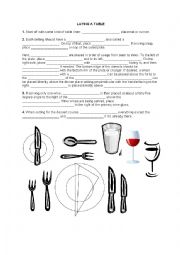 English Worksheet: How to lay a table (for a formal dinner)