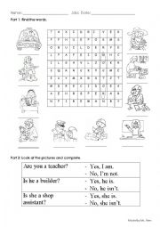 English Worksheet: JOBS - IS HE/ IS SHE ...? EDITABLE