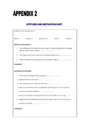 English Worksheet: attitudes and motivation evaluation sheet